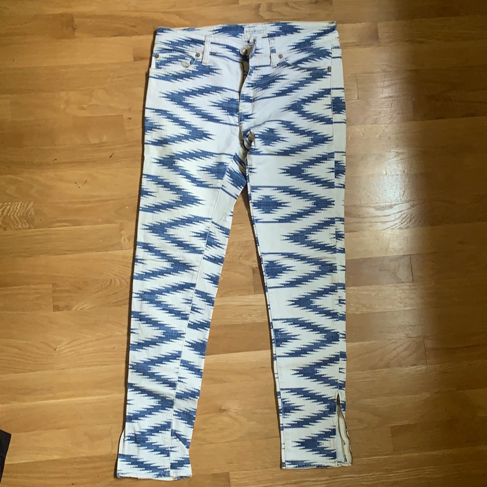 Blue and White Patterned Women Jeans